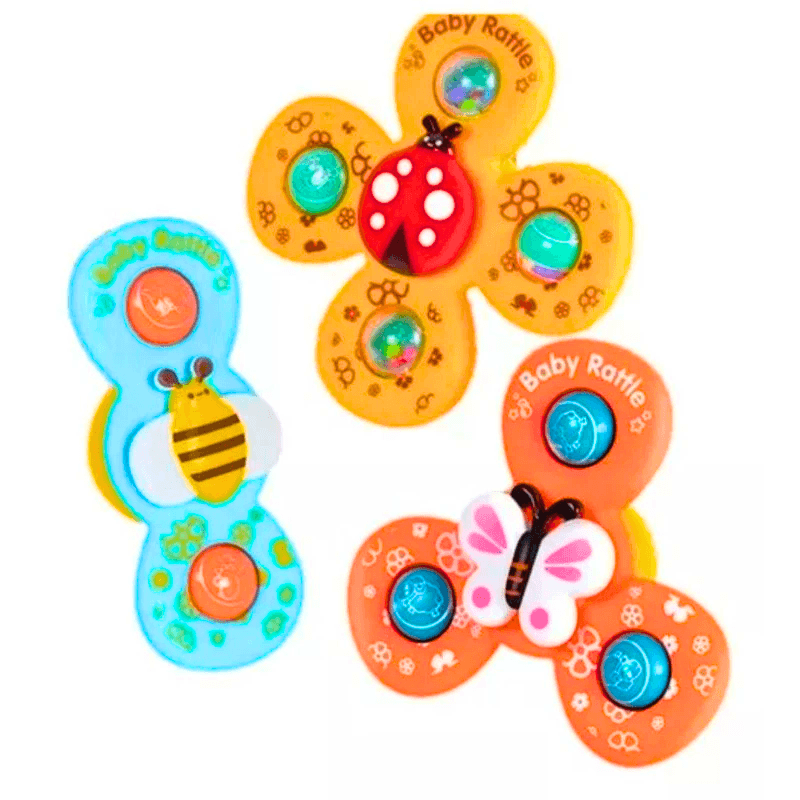 Kits Spinner Sensorial de Ventosa BABYGIRA | Distração para Banho, Voo e Cadeirão - Materiais Premium