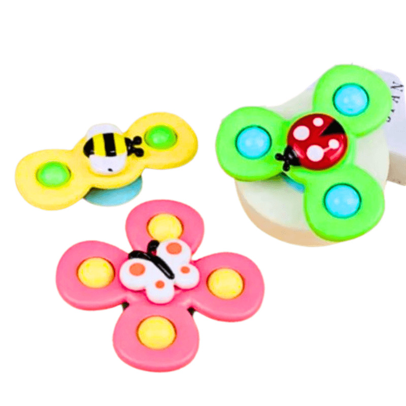 Kits Spinner Sensorial de Ventosa BABYGIRA | Distração para Banho, Voo e Cadeirão - Materiais Premium