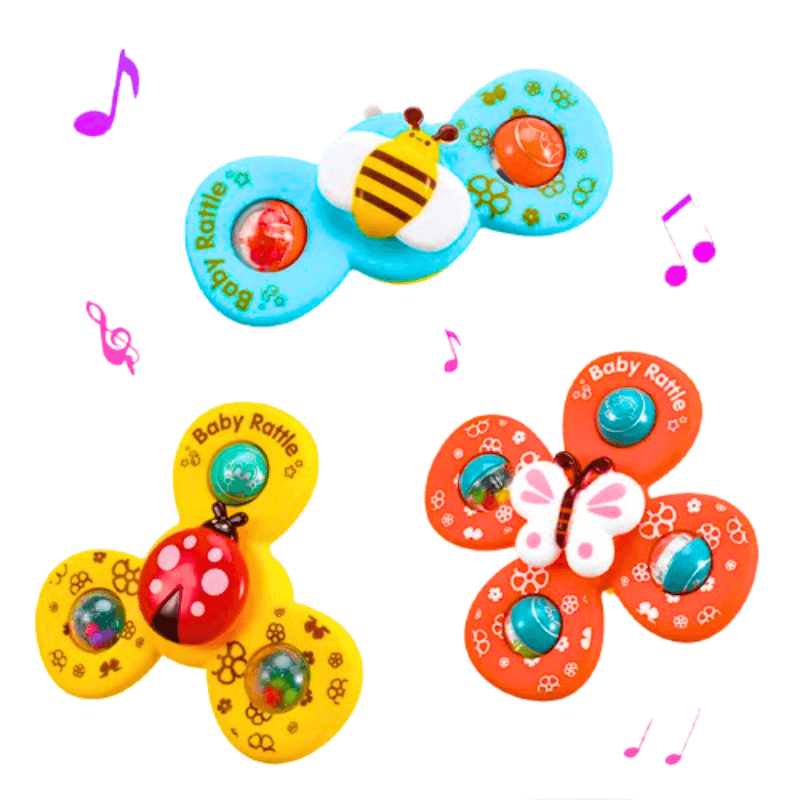 Kits Spinner Sensorial de Ventosa BABYGIRA | Distração para Banho, Voo e Cadeirão - Materiais Premium