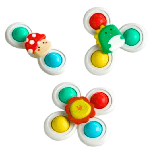 Kits Spinner Sensorial de Ventosa BABYGIRA | Distração para Banho, Voo e Cadeirão - Materiais Premium