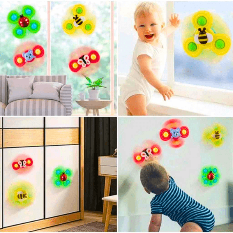 Kits Spinner Sensorial de Ventosa BABYGIRA | Distração para Banho, Voo e Cadeirão - Materiais Premium