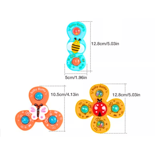 Kits Spinner Sensorial de Ventosa BABYGIRA | Distração para Banho, Voo e Cadeirão - Materiais Premium